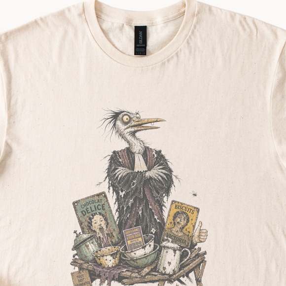 Gildan Tops - Woodcut Style Dark Humor Bird Graphic Tee
